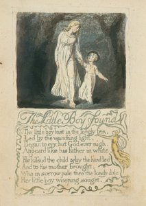 A megtalált kisfiú, 16. tábla az ártatlanság dalaiból, 1789 (kézzel festett domborműves akvarellel) alkotó: William Blake